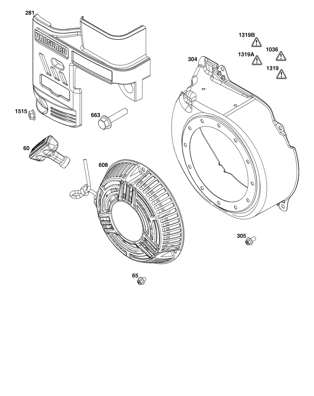 Blower Housing Group Diagram and Parts List for 12V332-0129-01 100000 - 19Z999 Briggs and Stratton Engine